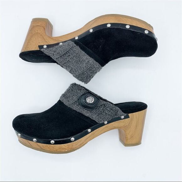 Style & Co Wooden‎ Heeled Black Suede Clog with Knitted Trim and Silver Tag - Picture 6 of 13